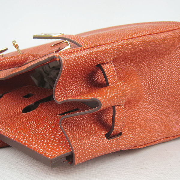 High Quality Fake Hermes Birkin 35CM Pearl Veins Leather Bag Orange 6089 - Click Image to Close